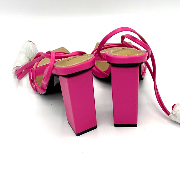 EGO Serious Lace Up Cross Strap Metallic Square Toe Block Heel in Pink Size 7 - Picture 3 of 7